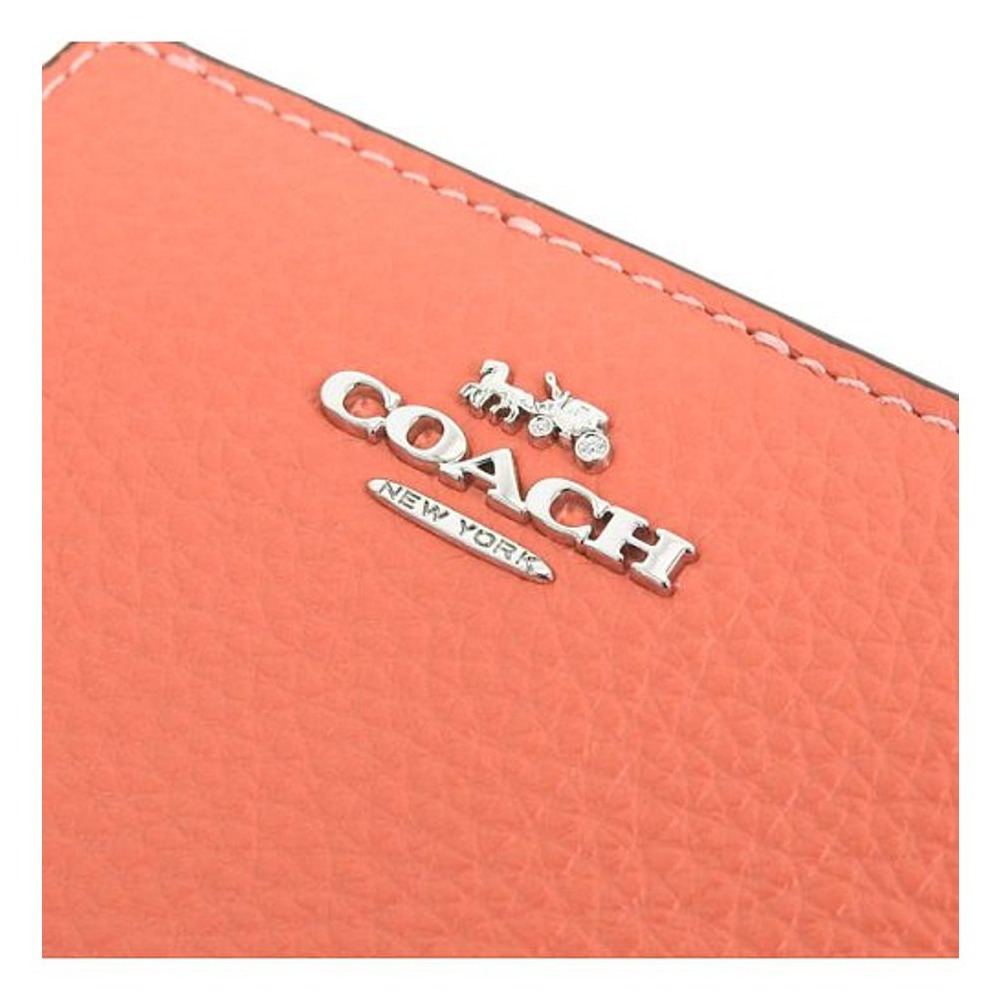 【COACH】鵝卵石皮革二折短夾-桔色-細節圖6