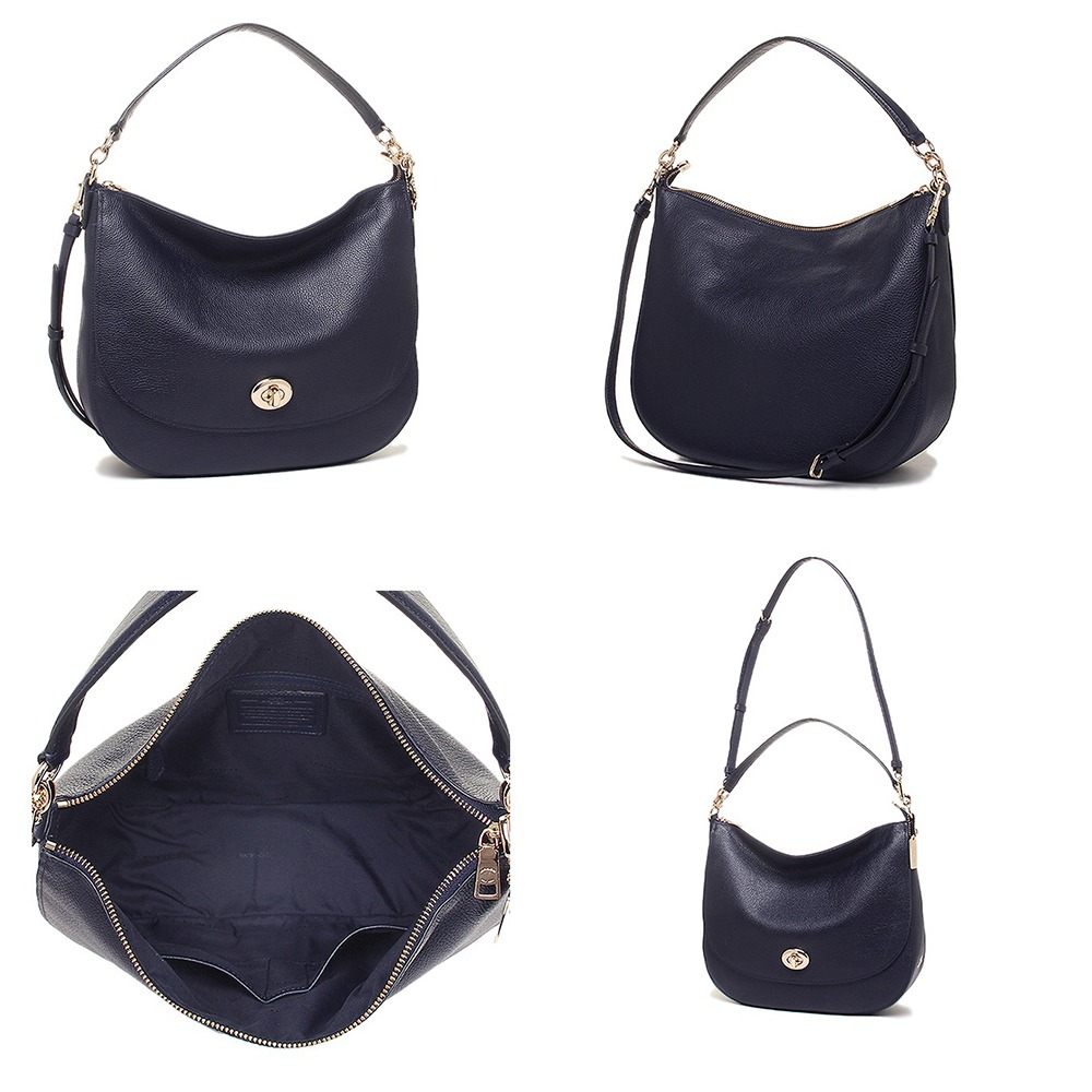 【COACH】彎月皮革兩用包-黑藍色-細節圖2