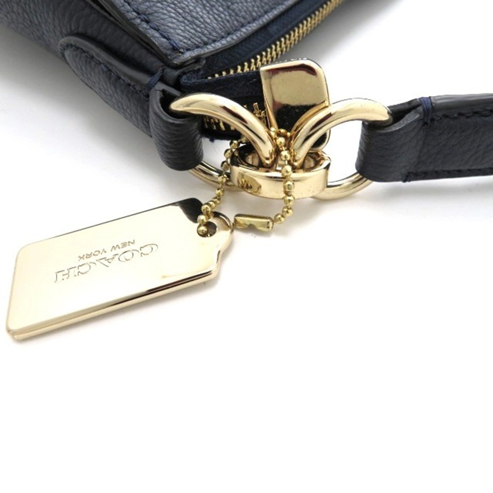 【COACH】彎月皮革兩用包-黑藍色-細節圖3