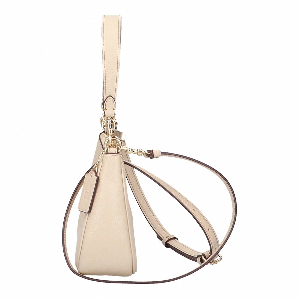 【COACH】史努比聯名款皮革肩斜背兩用彎月包-米白-細節圖2