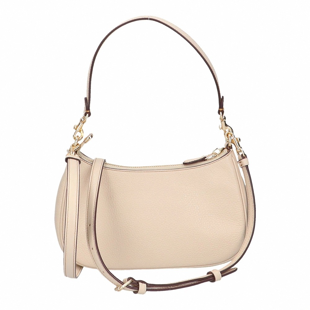 【COACH】史努比聯名款皮革肩斜背兩用彎月包-米白-細節圖3