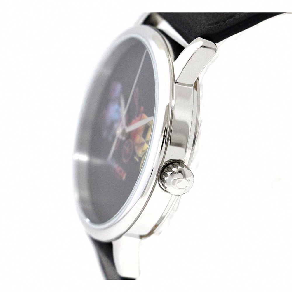 【COACH】彩虹經典馬車LOGO皮革錶帶手錶-黑-細節圖3