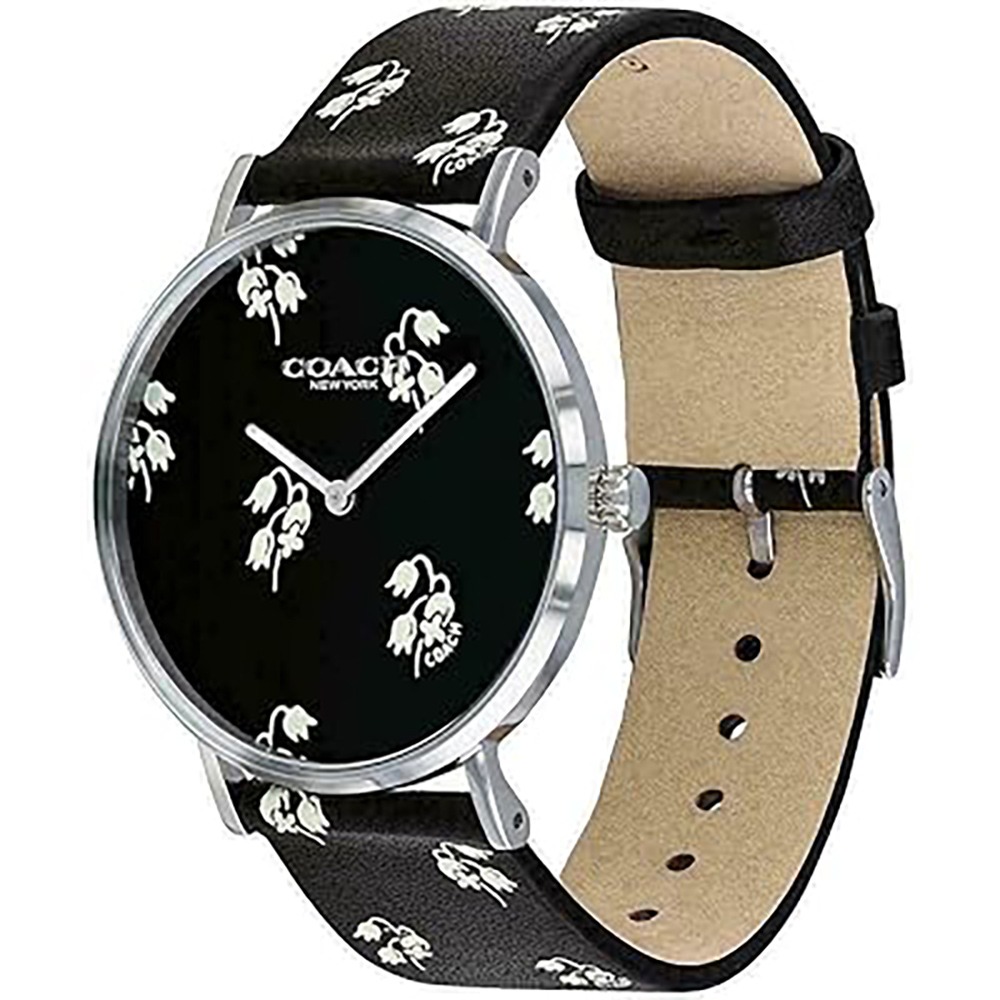【COACH】花卉造型皮革錶帶手錶-黑白-細節圖2