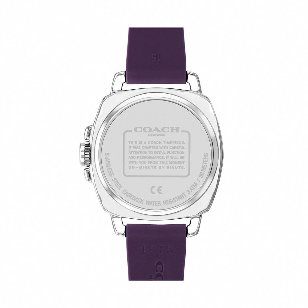 【COACH】經典LOGO浮雕矽膠手錶-深紫-細節圖3