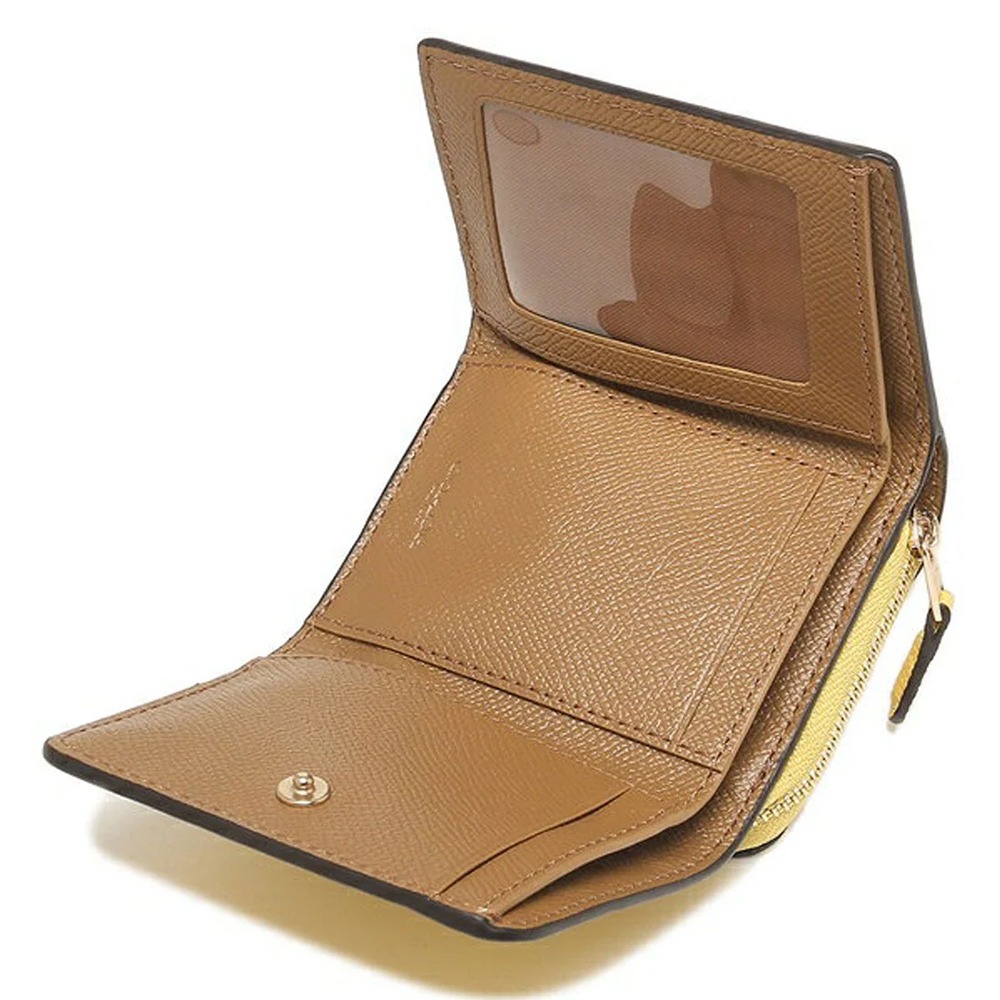 【COACH】防刮皮革三折短夾-檸檬黃-細節圖4