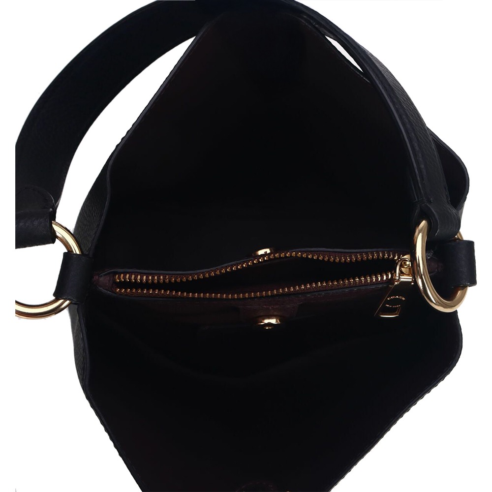 【COACH】素面皮革肩斜兩用水桶包-黑-細節圖4