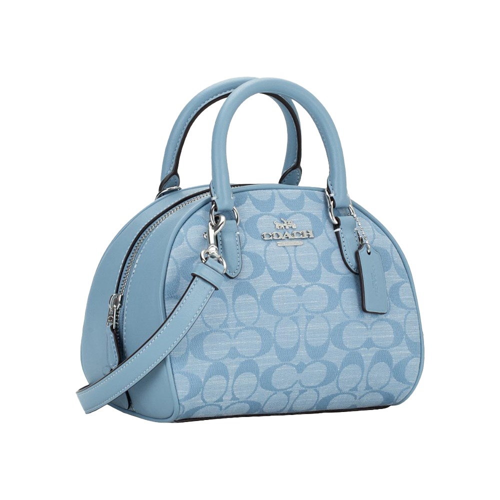 【COACH】丹寧織布滿版LOGO兩用包-水藍-細節圖2