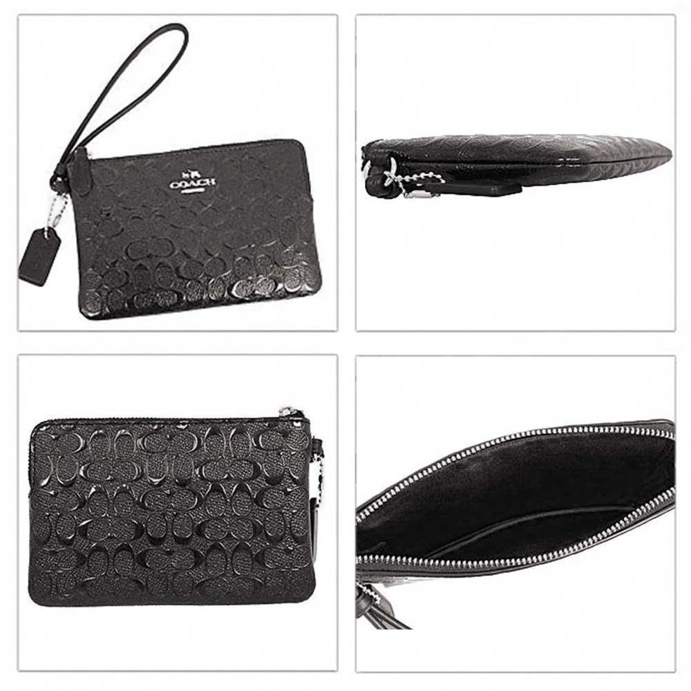 【COACH】立體LOGO壓紋零錢手拿包-黑-細節圖2