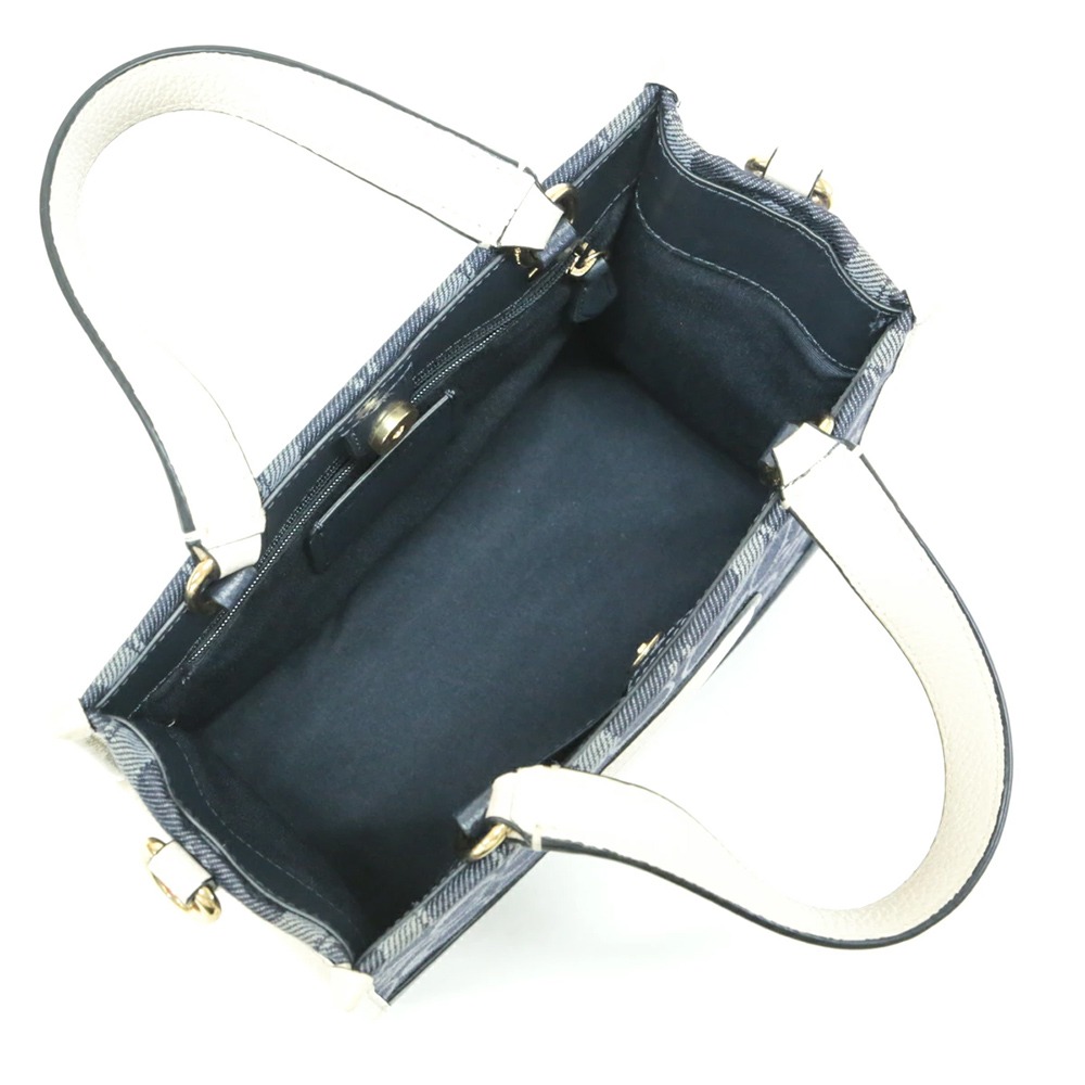 【COACH】圓標LOGO牛仔拼接皮革兩用包-深藍配白-細節圖4