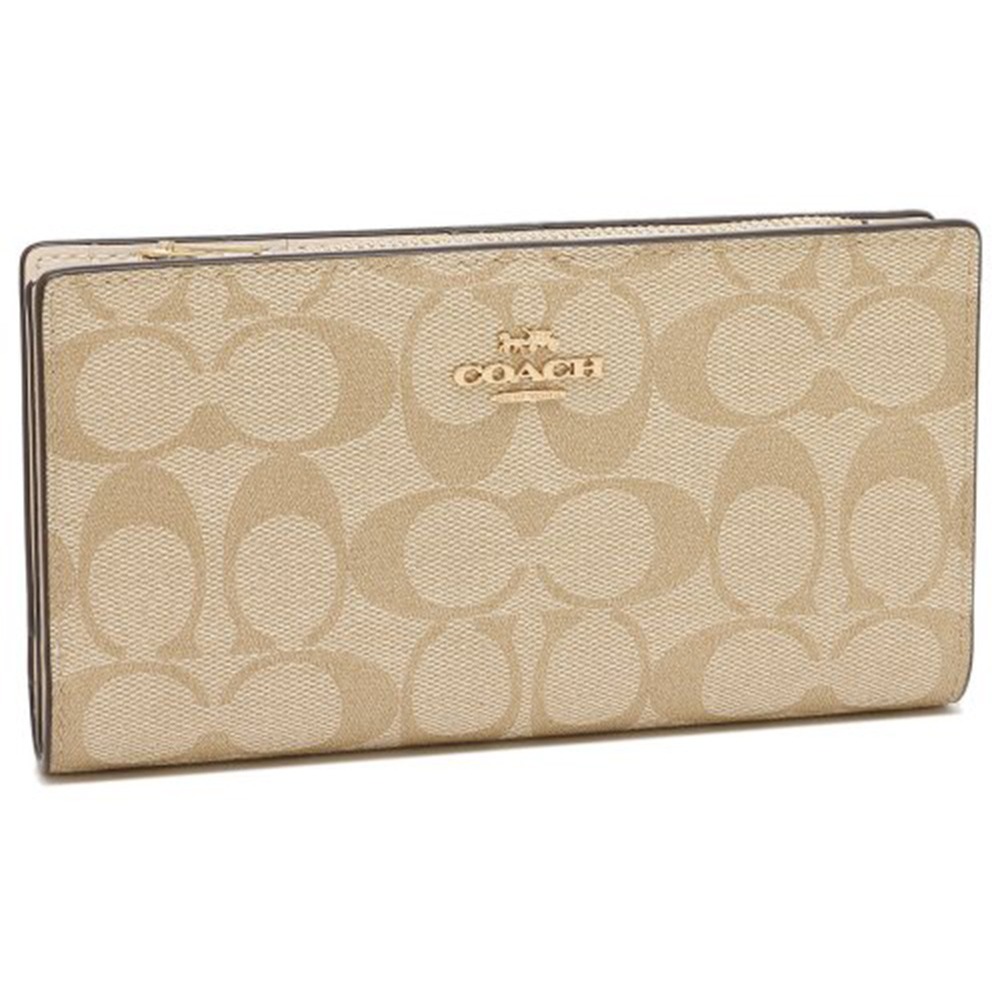 【COACH】滿版LOGO釦式皮革長夾-淺卡白-細節圖2