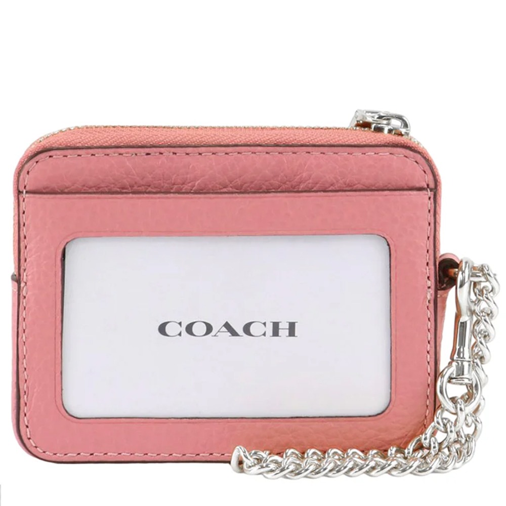 【COACH】荔枝紋皮革鍊帶零錢包-胭脂粉-細節圖3