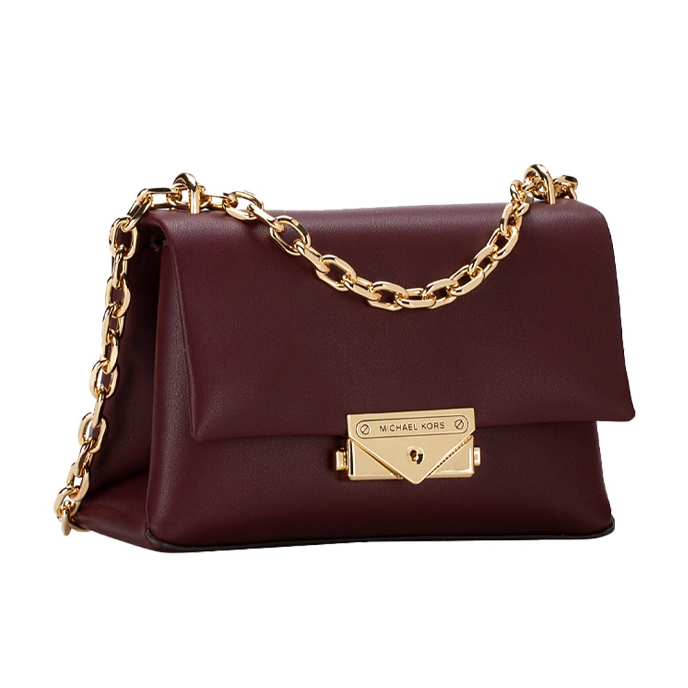 【MICHAEL KORS】防刮皮革素色肩背斜背包-酒紅-細節圖2