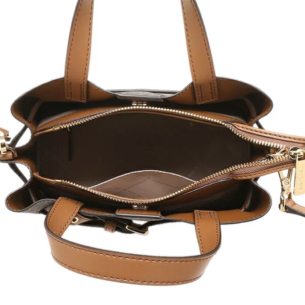 【MICHAEL KORS】滿版LOGO拼接皮革兩用包-咖駝-細節圖4