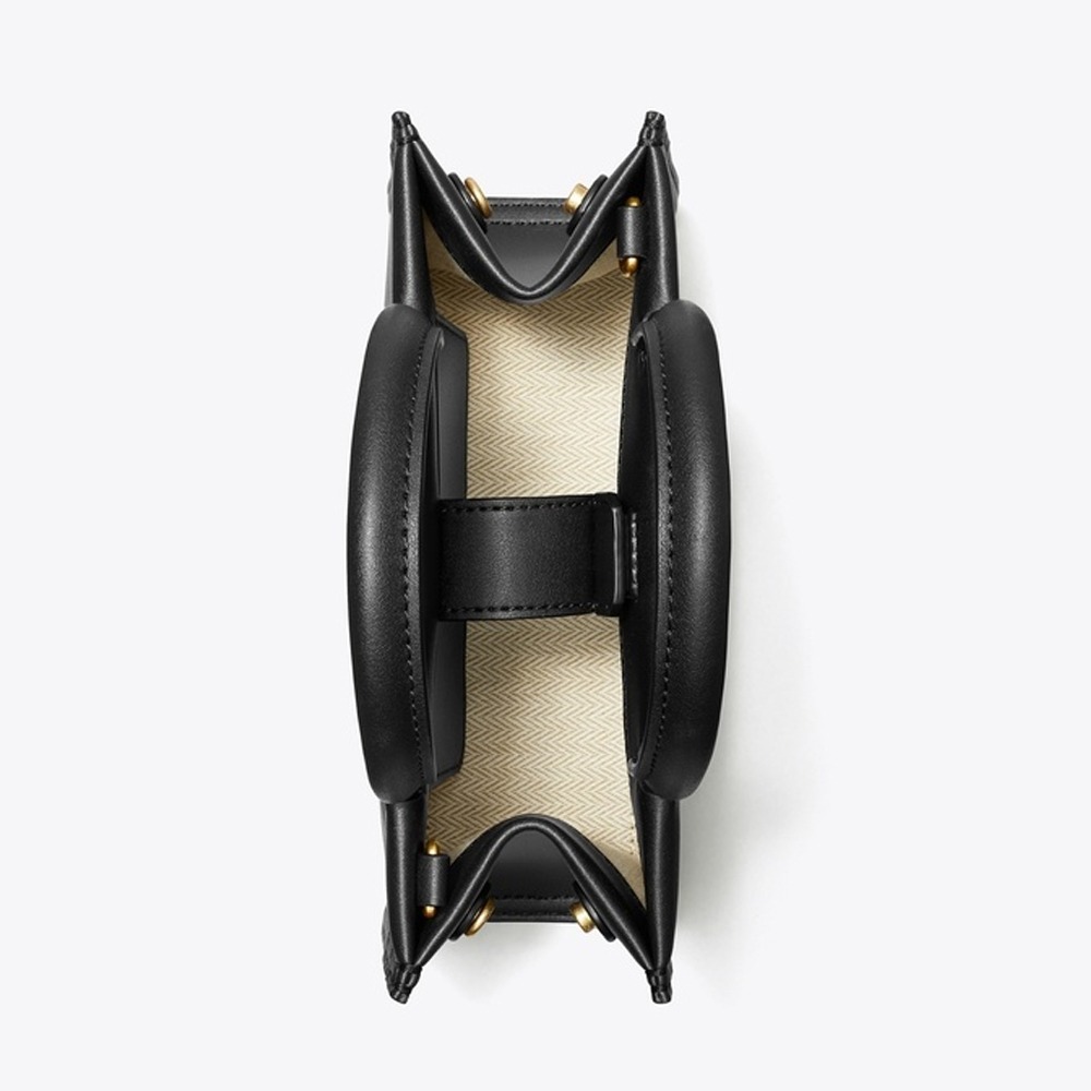 【TORY BURCH】皮革車縫LOGO迷你托特包/兩用包-黑-細節圖2