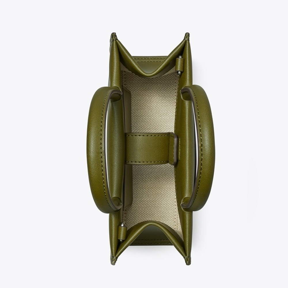 【TORY BURCH】皮革車縫LOGO迷你托特包/兩用包-軍綠-細節圖2