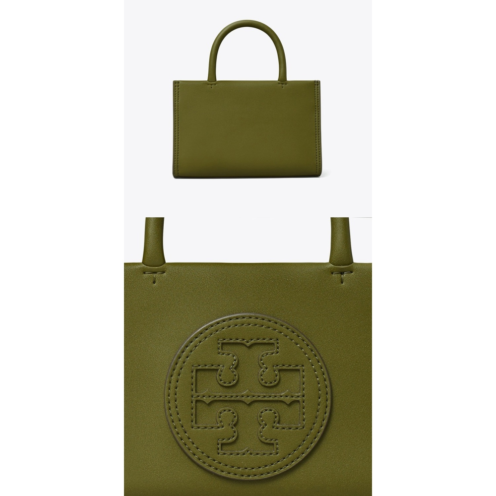 【TORY BURCH】皮革車縫LOGO迷你托特包/兩用包-軍綠-細節圖4