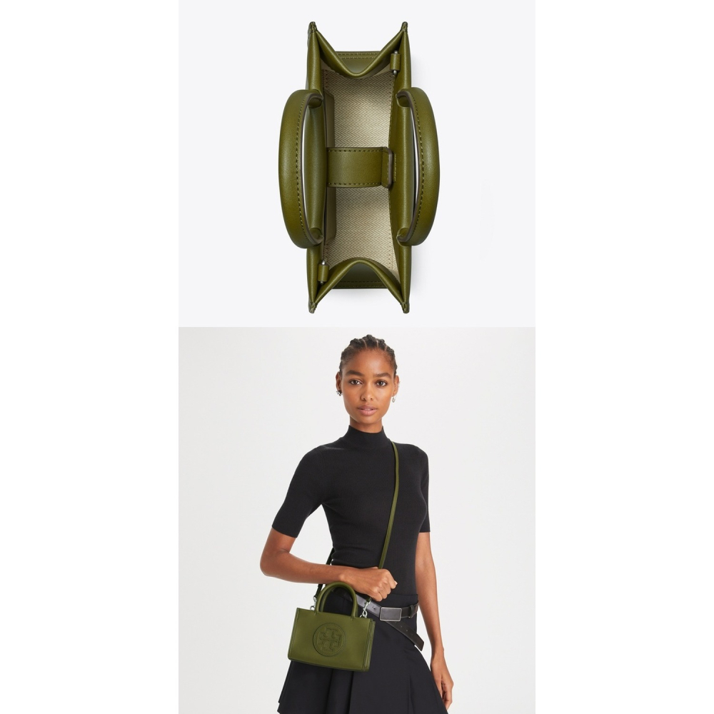 【TORY BURCH】皮革車縫LOGO迷你托特包/兩用包-軍綠-細節圖5