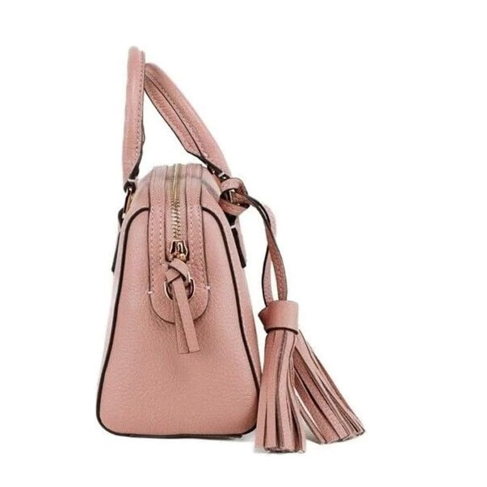 【TORY BURCH】小款荔枝皮革流蘇素色波士頓包/兩用包-粉-細節圖2