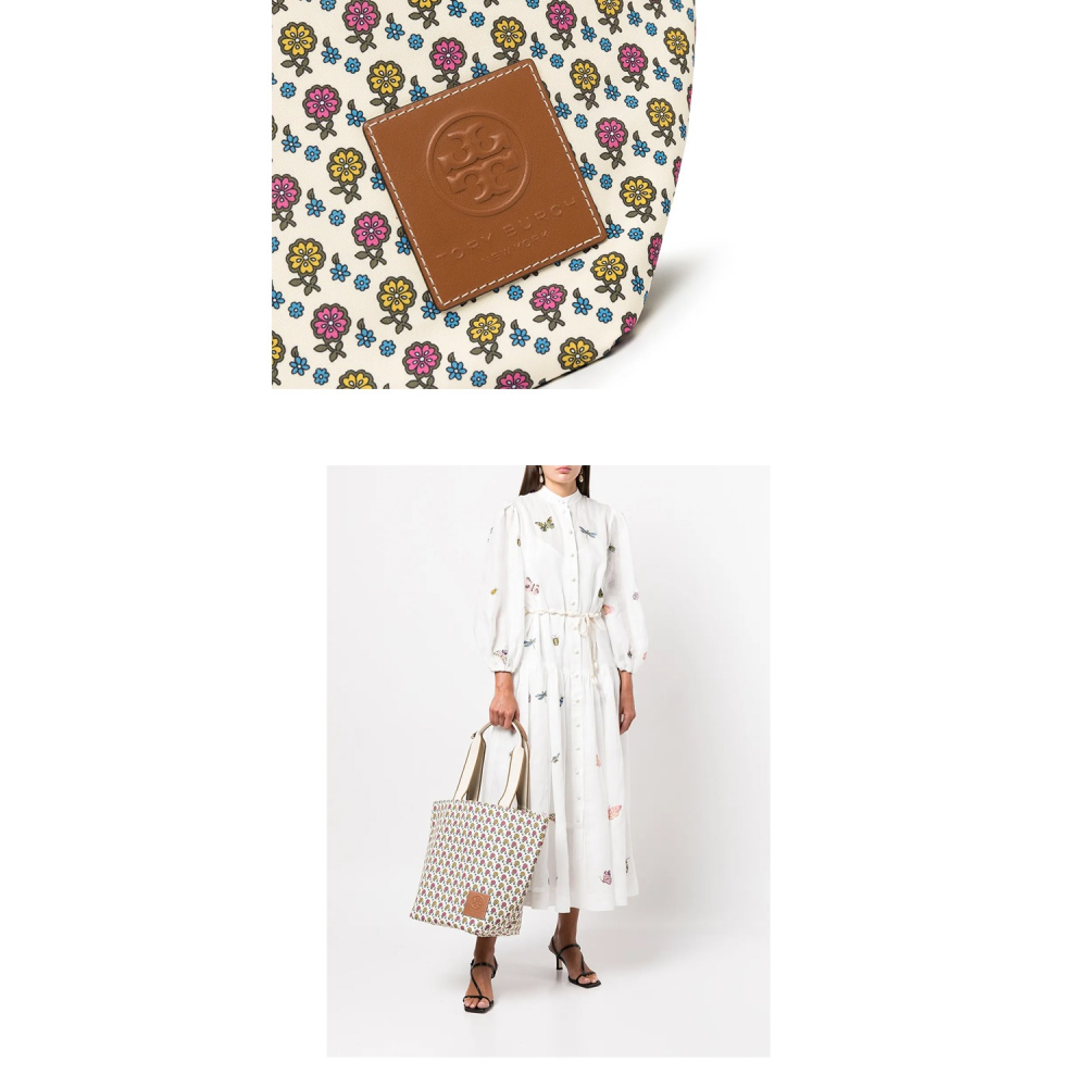 【TORY BURCH】花朵印花尼龍托特包-紅黃小花-細節圖4