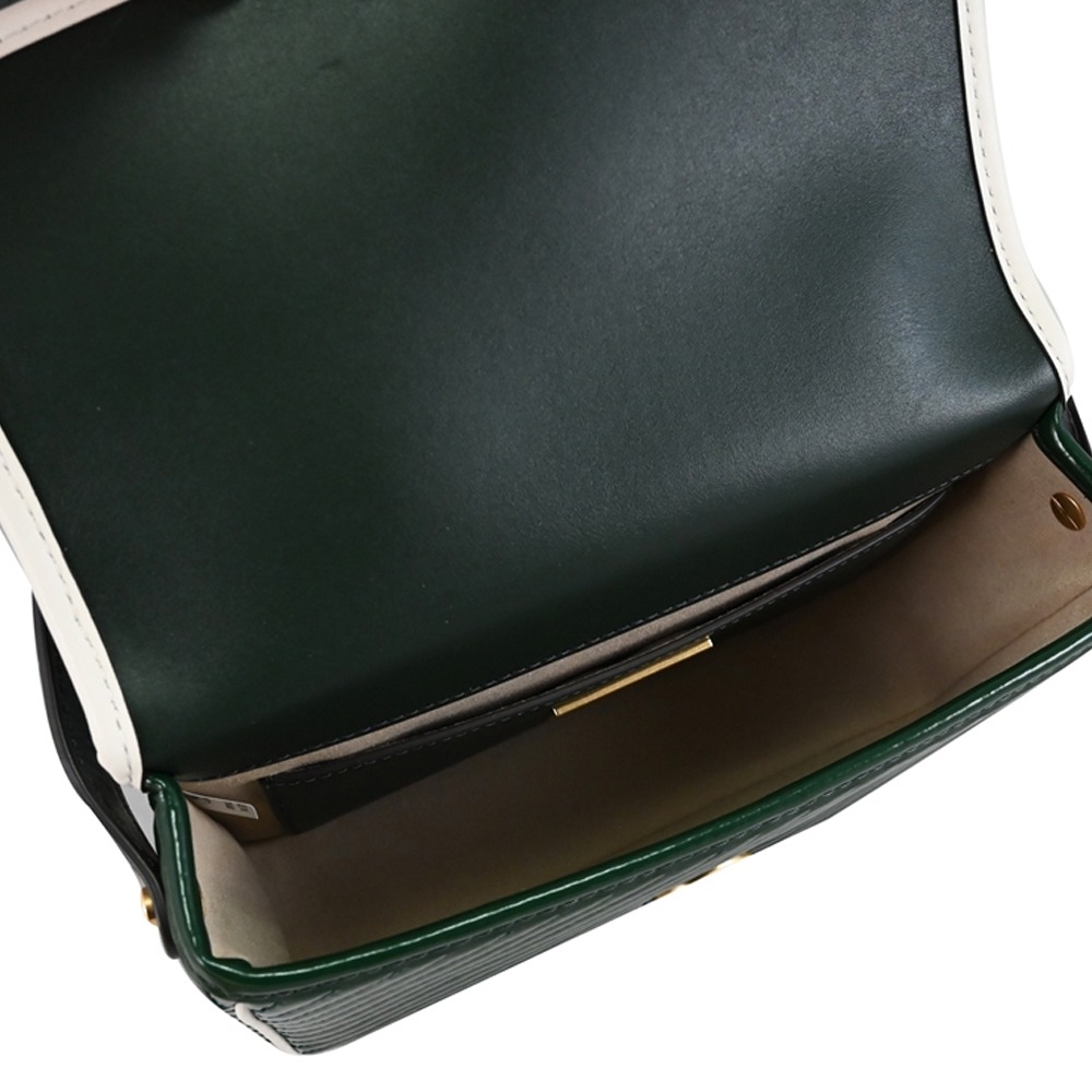 【TORY BURCH】斜紋漆皮翻蓋復古風斜背包-祖母綠-細節圖2