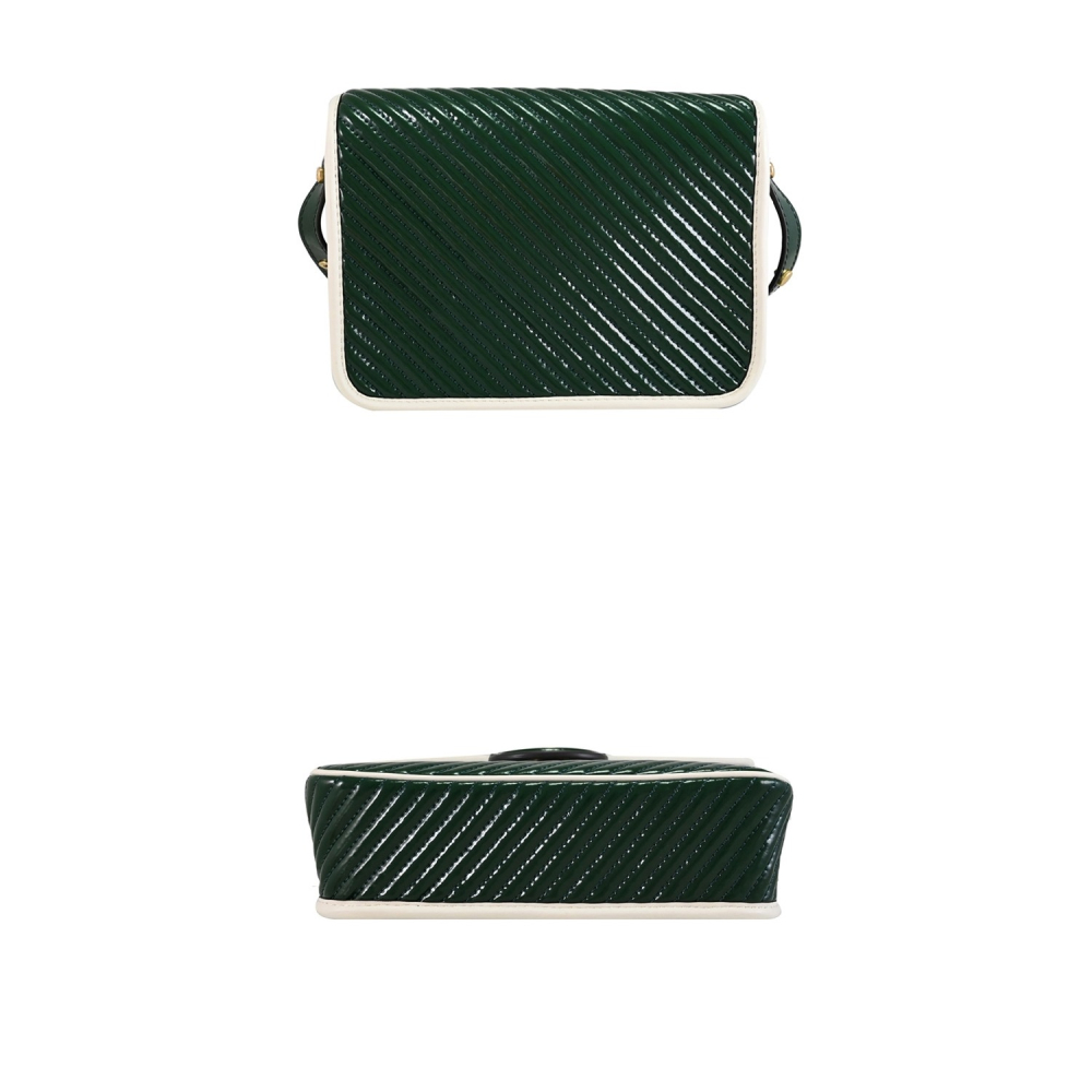 【TORY BURCH】斜紋漆皮翻蓋復古風斜背包-祖母綠-細節圖4