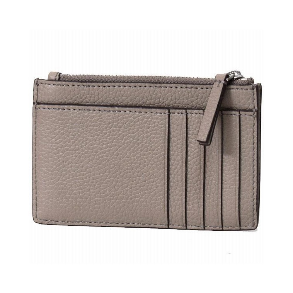 【TORY BURCH】真皮素色拉鍊卡片零錢包-大象灰/銀-細節圖2