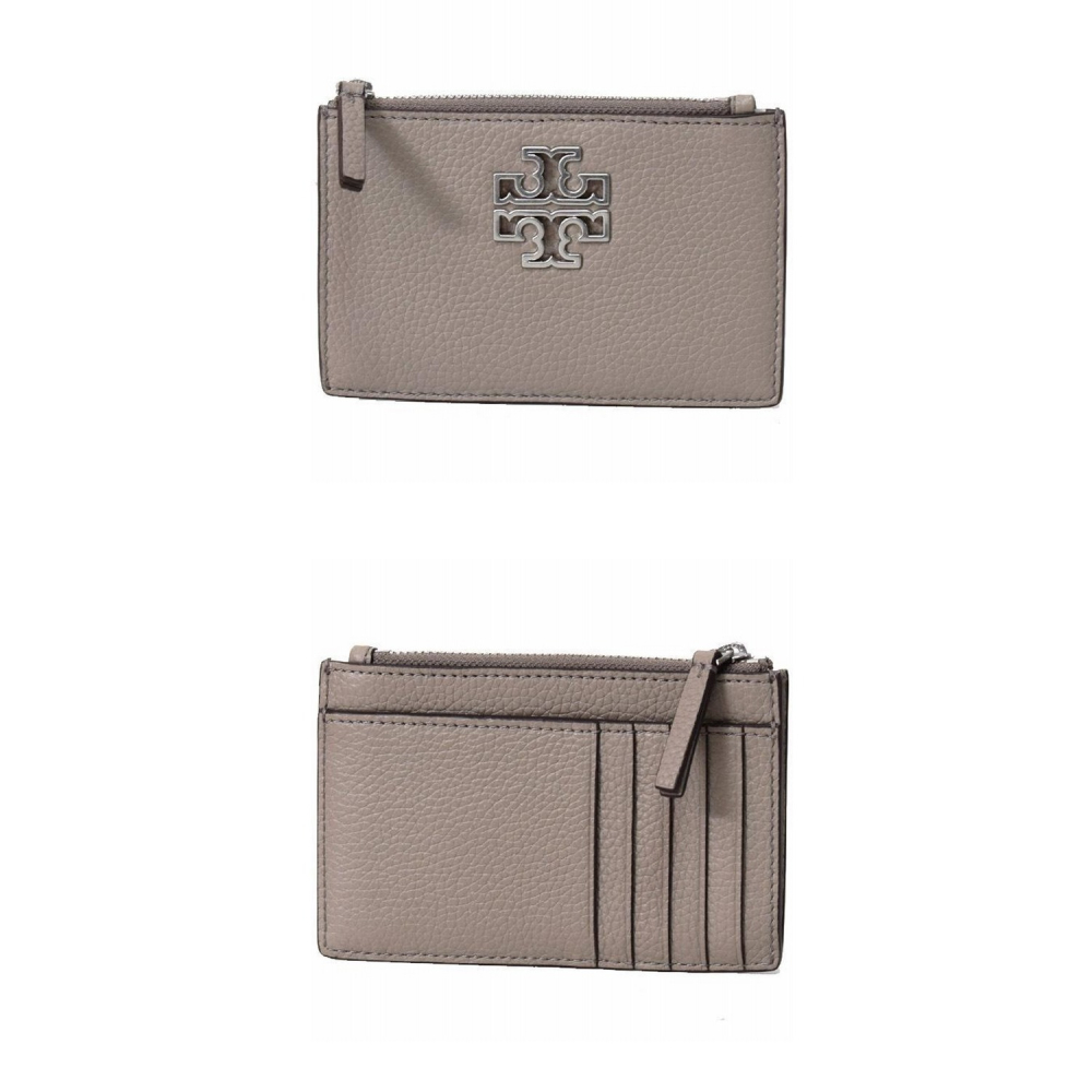【TORY BURCH】真皮素色拉鍊卡片零錢包-大象灰/銀-細節圖3