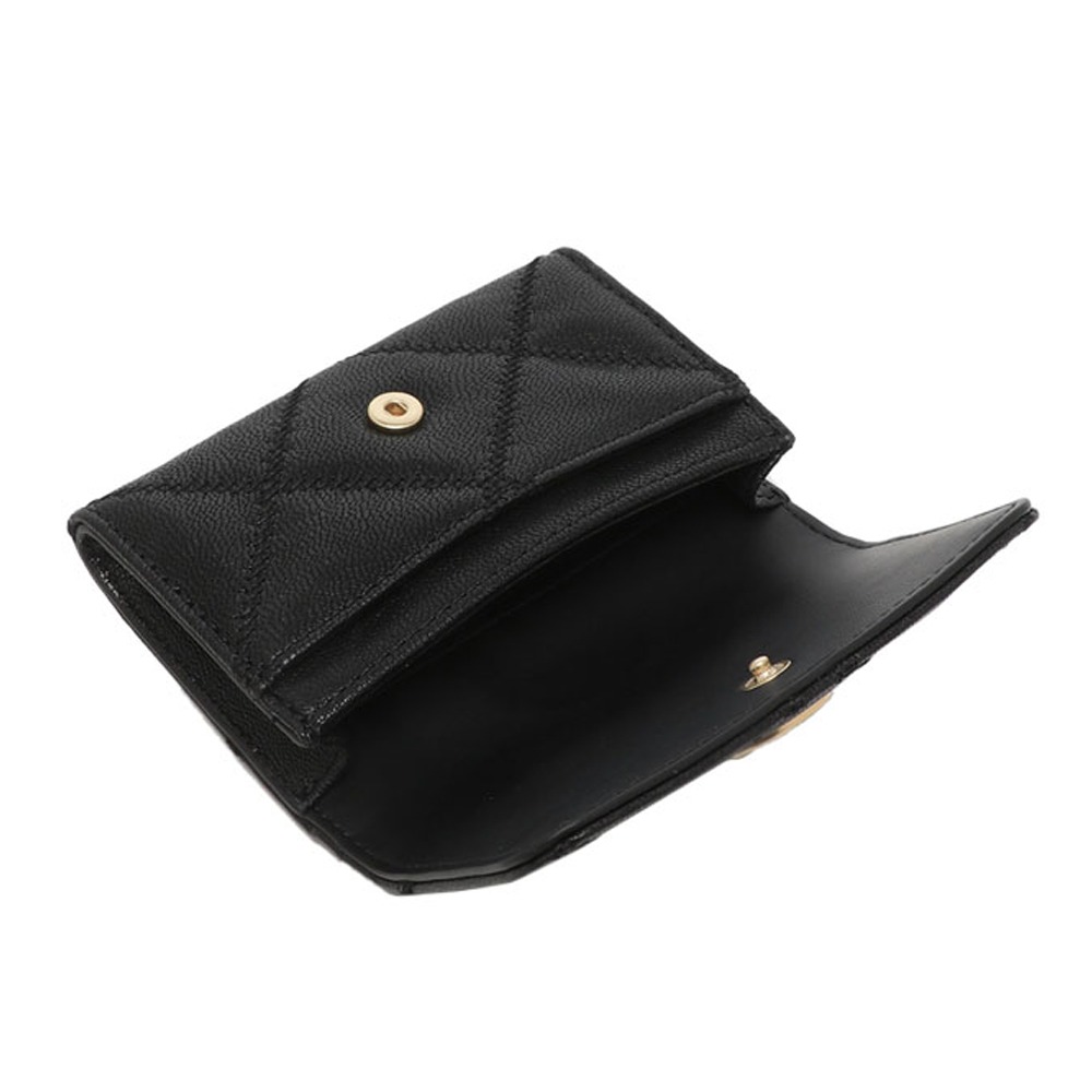 【TORY BURCH】高質感真皮菱格紋翻蓋零錢包-黑-細節圖2