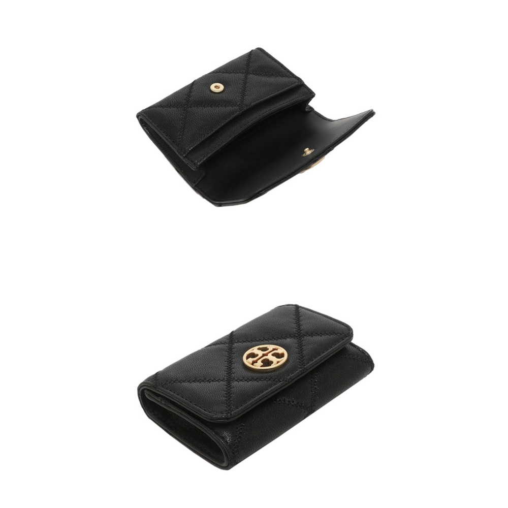 【TORY BURCH】高質感真皮菱格紋翻蓋零錢包-黑-細節圖4