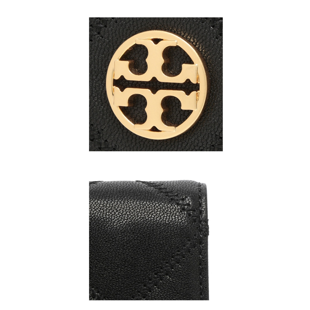 【TORY BURCH】高質感真皮菱格紋翻蓋零錢包-黑-細節圖5