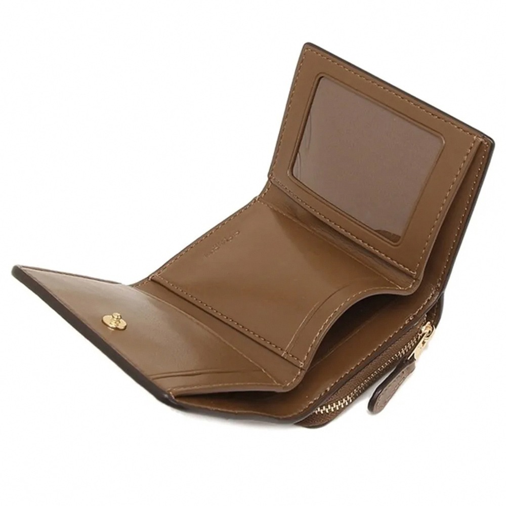 【COACH】拼接皮革拉鍊零錢短夾-卡其駝-細節圖3