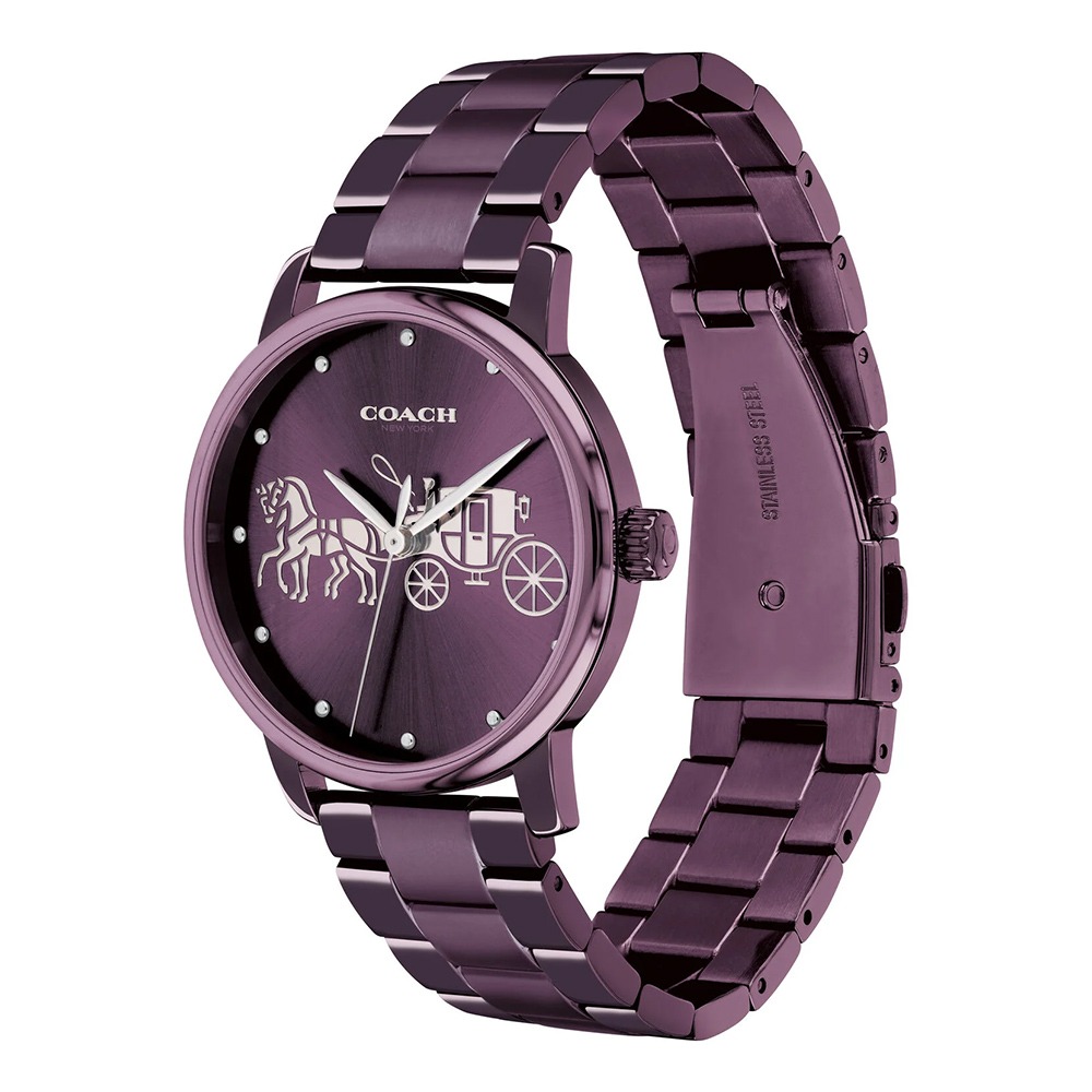 【COACH】馬車LOGO不鏽鋼錶帶手錶-紫-細節圖2
