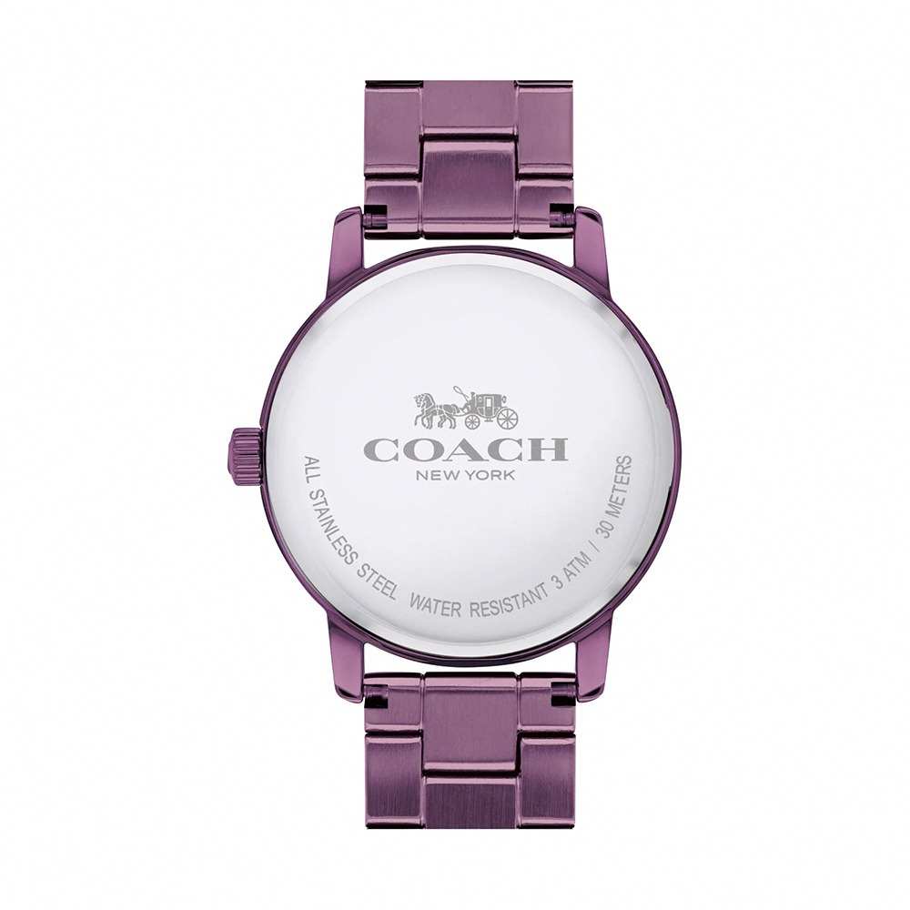 【COACH】馬車LOGO不鏽鋼錶帶手錶-紫-細節圖3
