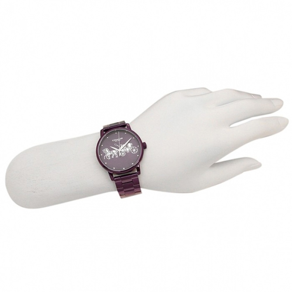 【COACH】馬車LOGO不鏽鋼錶帶手錶-紫-細節圖4