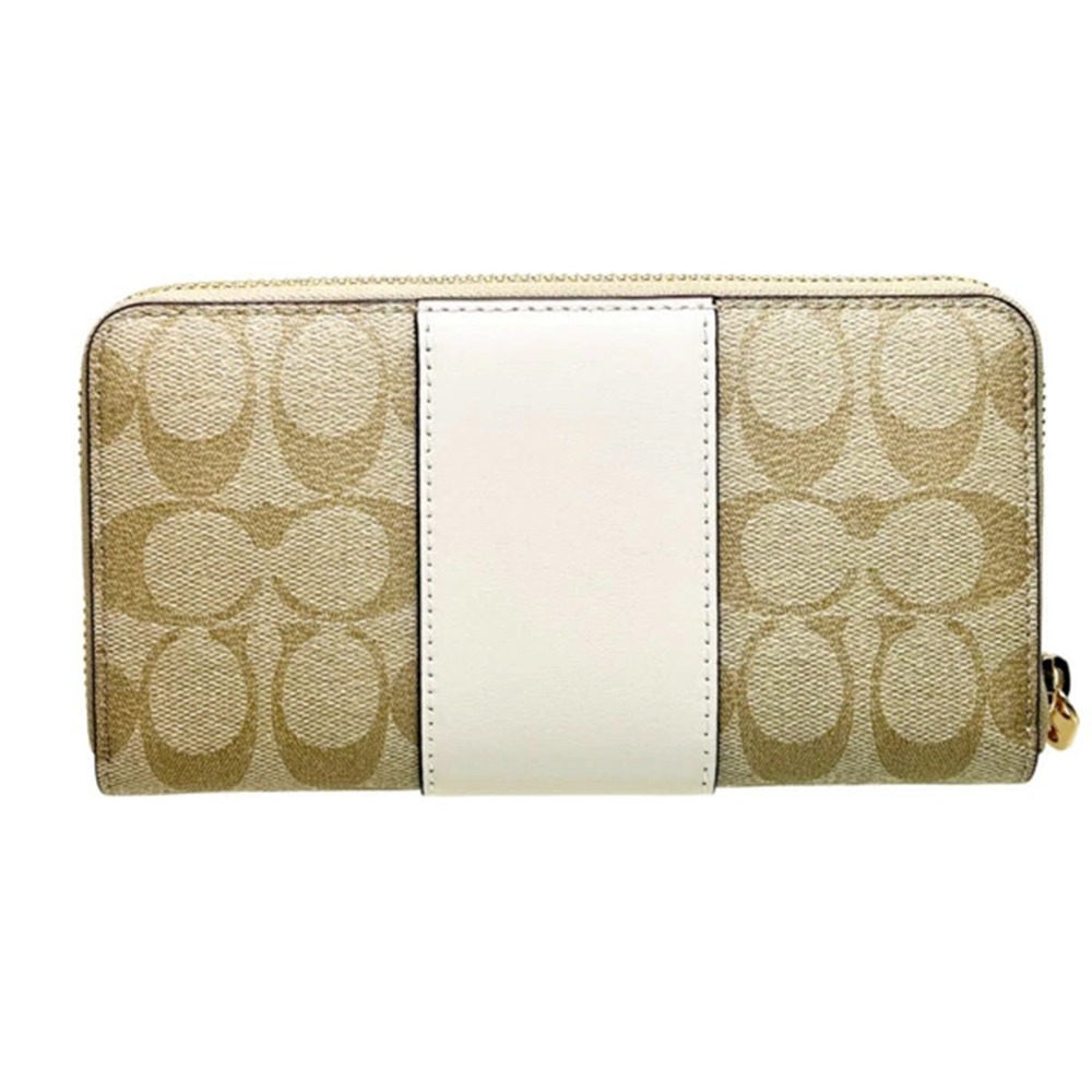 【COACH】滿版LOGO防刮皮革長夾-卡其白-細節圖3