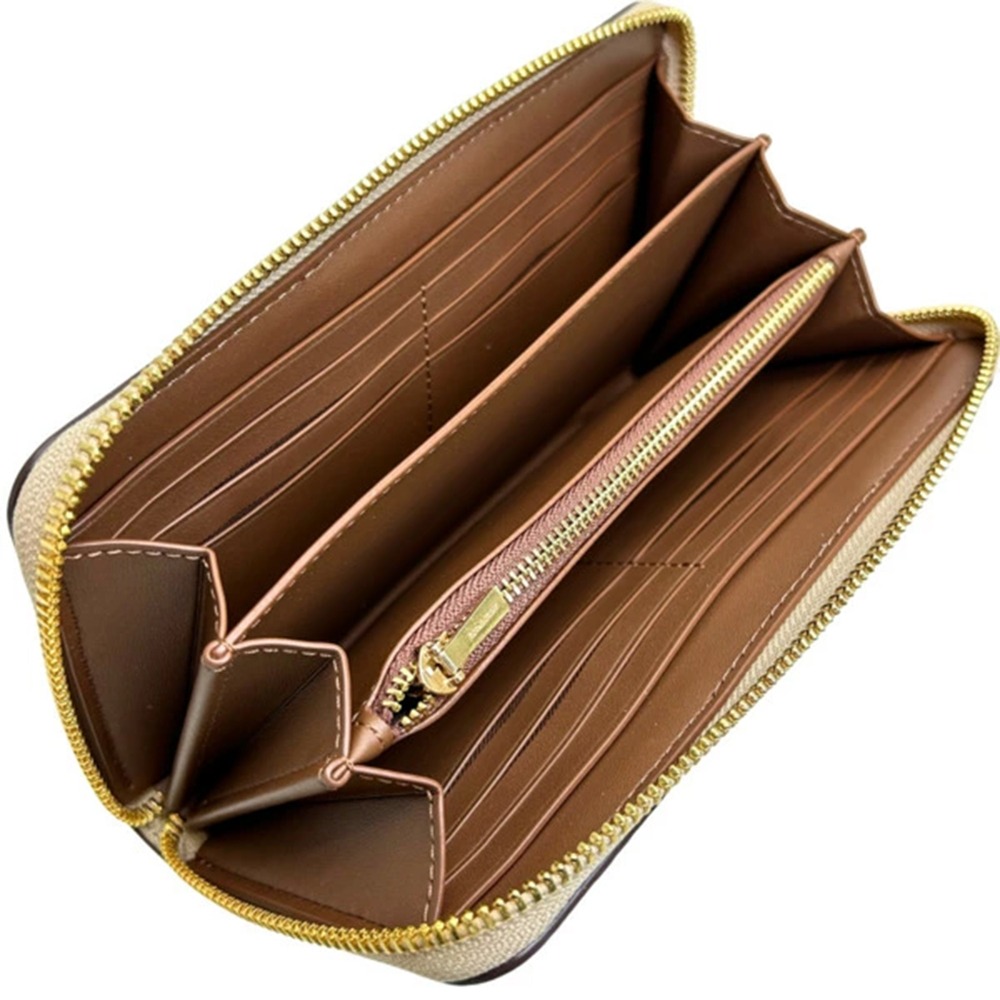 【COACH】滿版LOGO防刮皮革長夾-卡其白-細節圖4