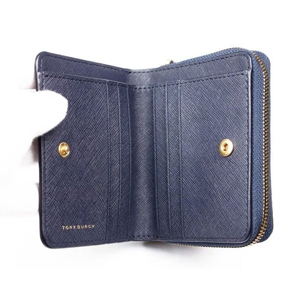 【TORY BURCH】防刮皮革拉鍊短夾-深藍-細節圖4