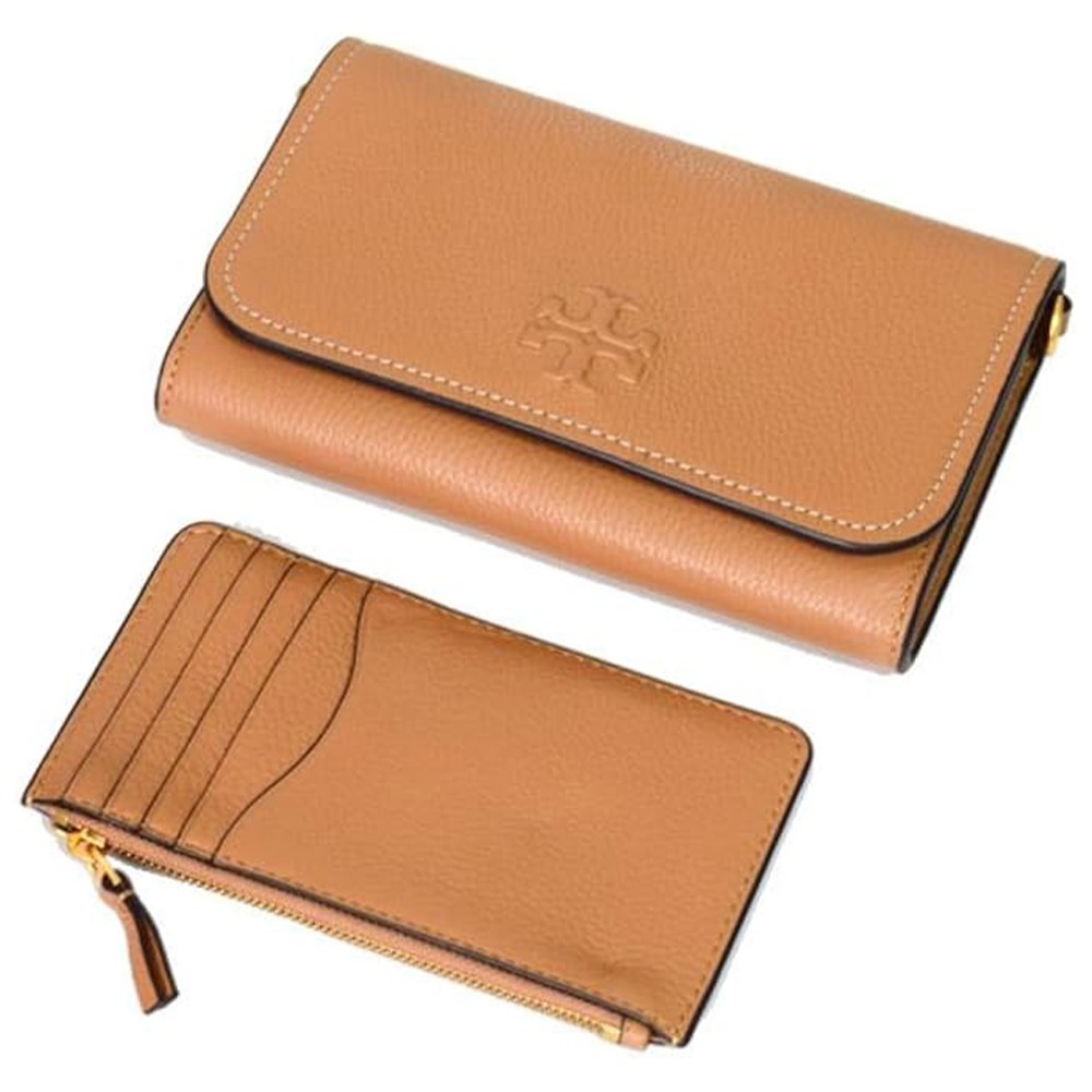 【TORY BURCH】素面皮革翻蓋斜背包-焦糖-細節圖3