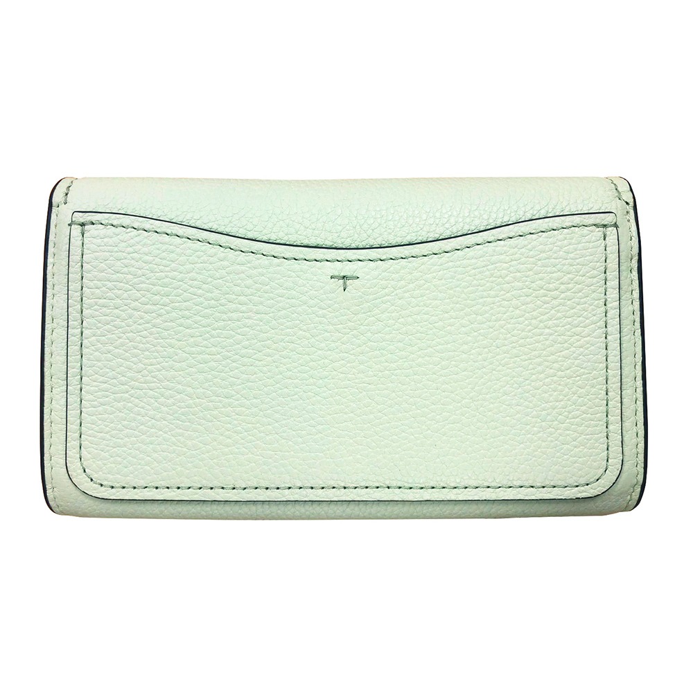 【TORY BURCH】素面皮革翻蓋斜背包-淺草綠色-細節圖2