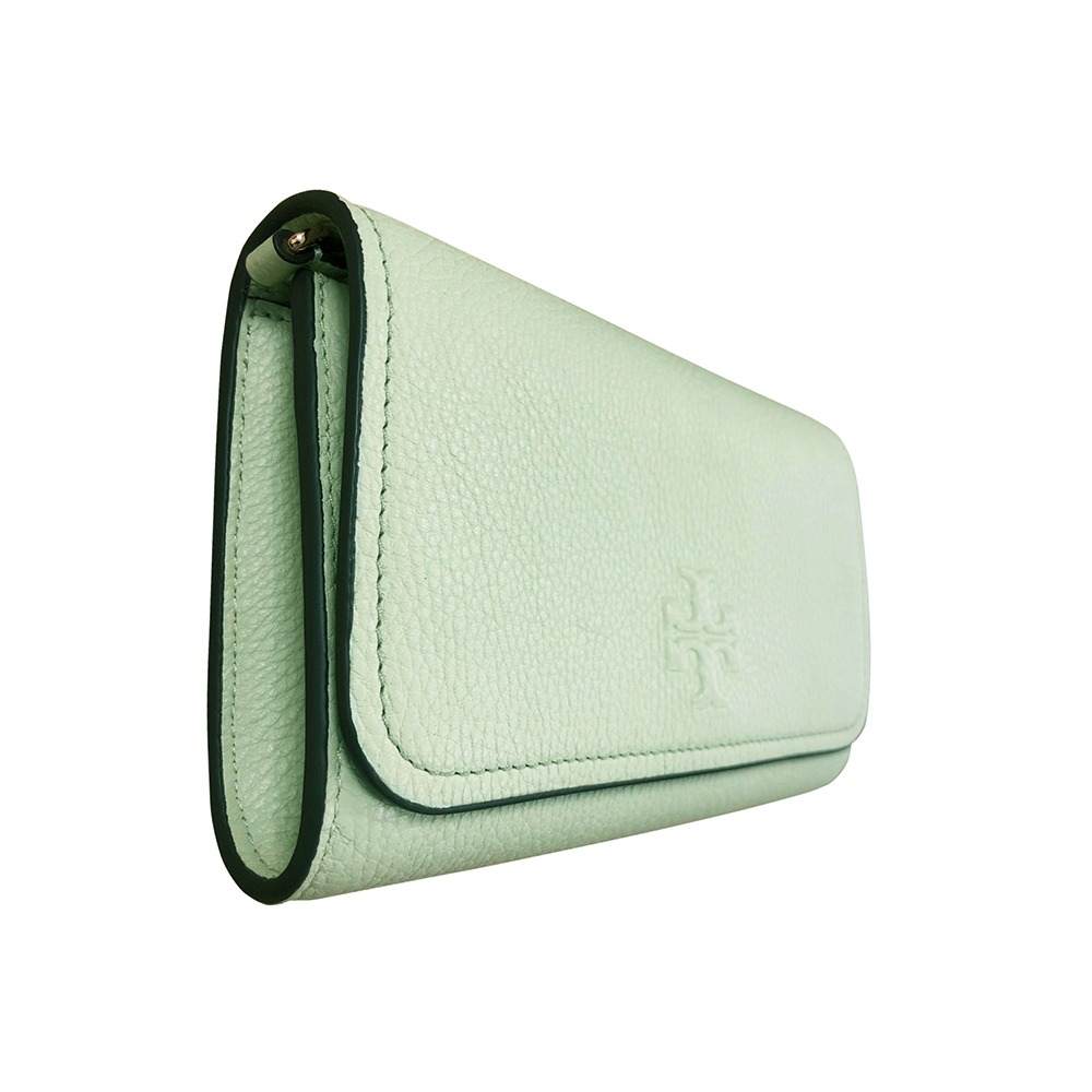 【TORY BURCH】素面皮革翻蓋斜背包-淺草綠色-細節圖3