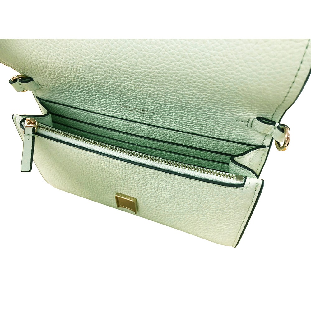 【TORY BURCH】素面皮革翻蓋斜背包-淺草綠色-細節圖4
