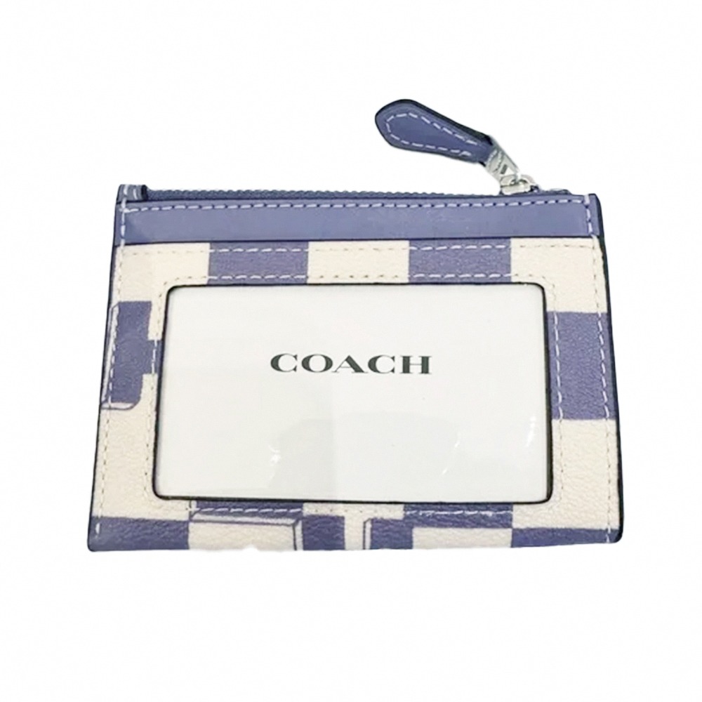 【COACH】格紋皮革票卡夾-紫白格-細節圖2