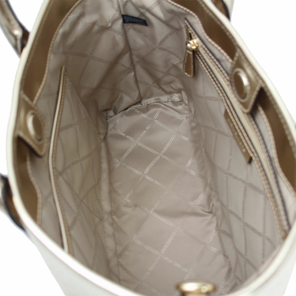 【MICHAEL KORS】帆布中款兩用托特包-米白/金-細節圖2