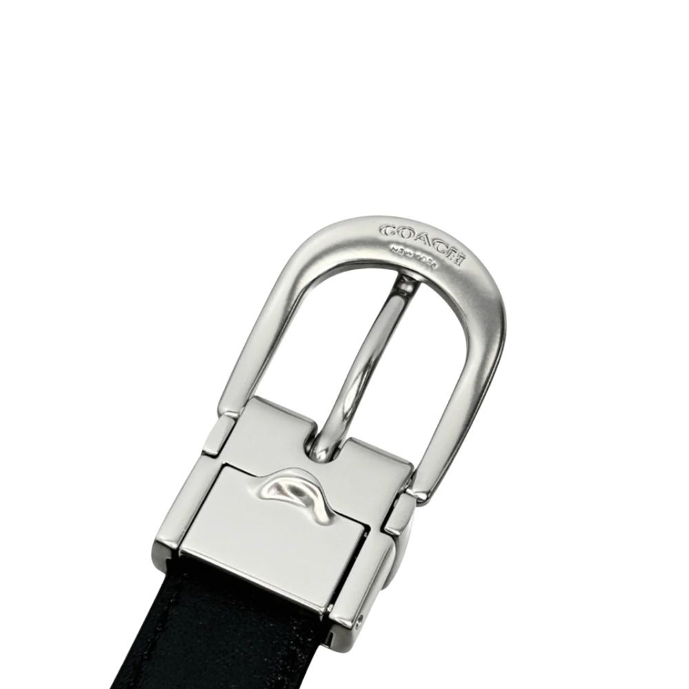 【COACH】經典鱷魚壓紋皮革皮帶-黑色-細節圖3