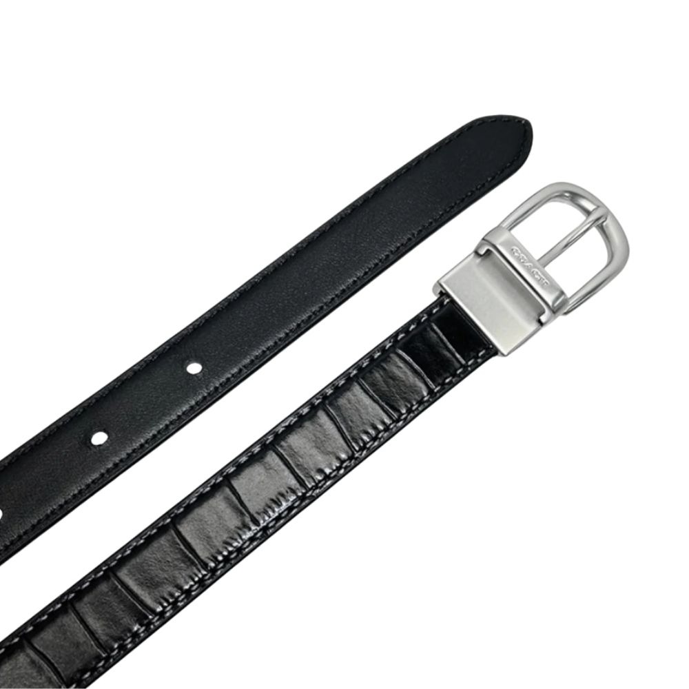 【COACH】經典鱷魚壓紋皮革皮帶-黑色-細節圖5