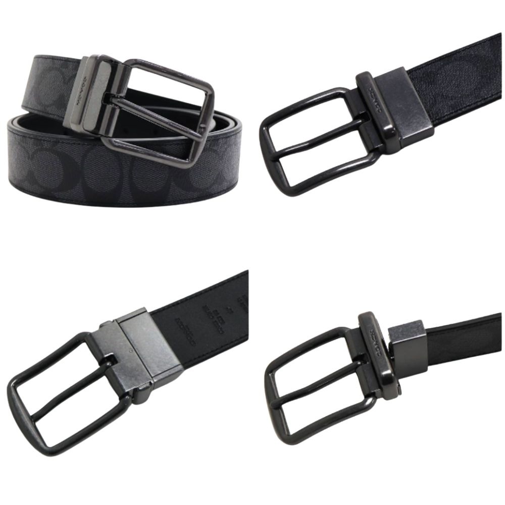 【COACH】經典C-LOGO PVC雙面雙色皮革皮帶-黑色-細節圖2