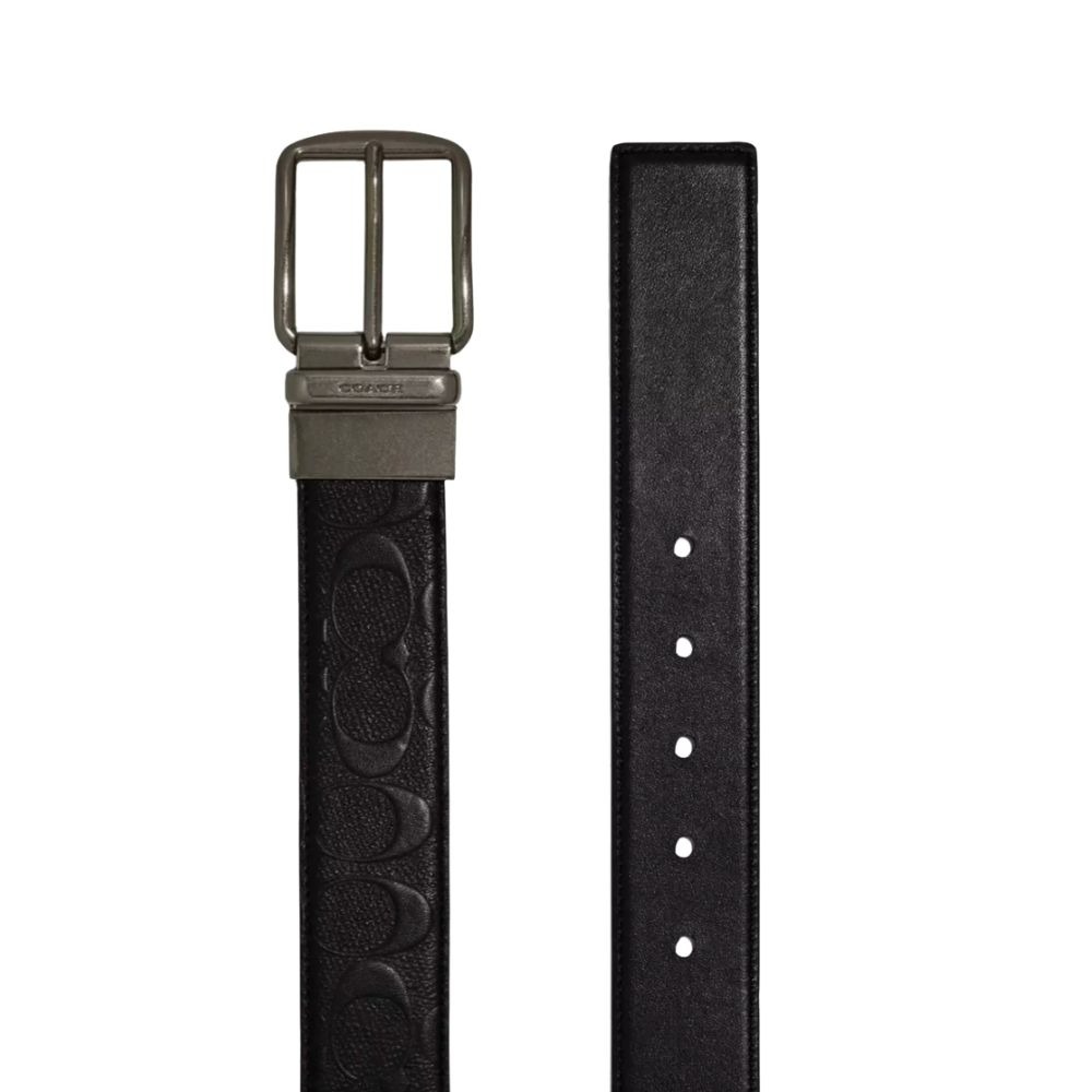 【COACH】經典壓印C-logo雙面皮革皮帶-黑色-細節圖2