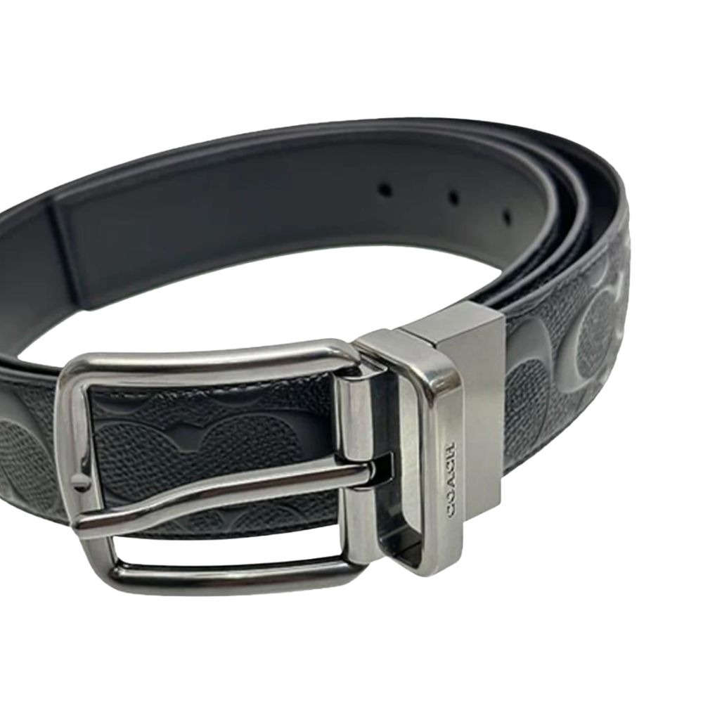 【COACH】經典壓印C-logo雙面皮革皮帶-黑色-細節圖3