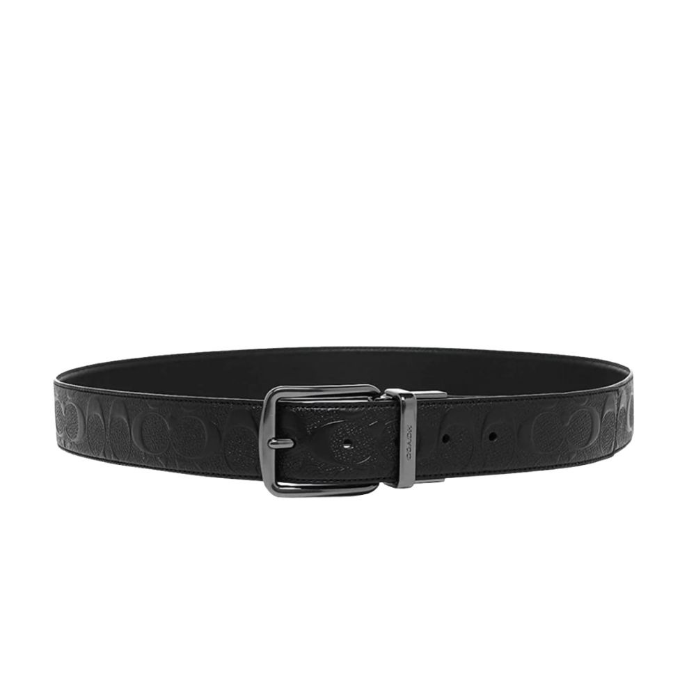 【COACH】經典壓印C-logo雙面皮革皮帶-黑色-細節圖7