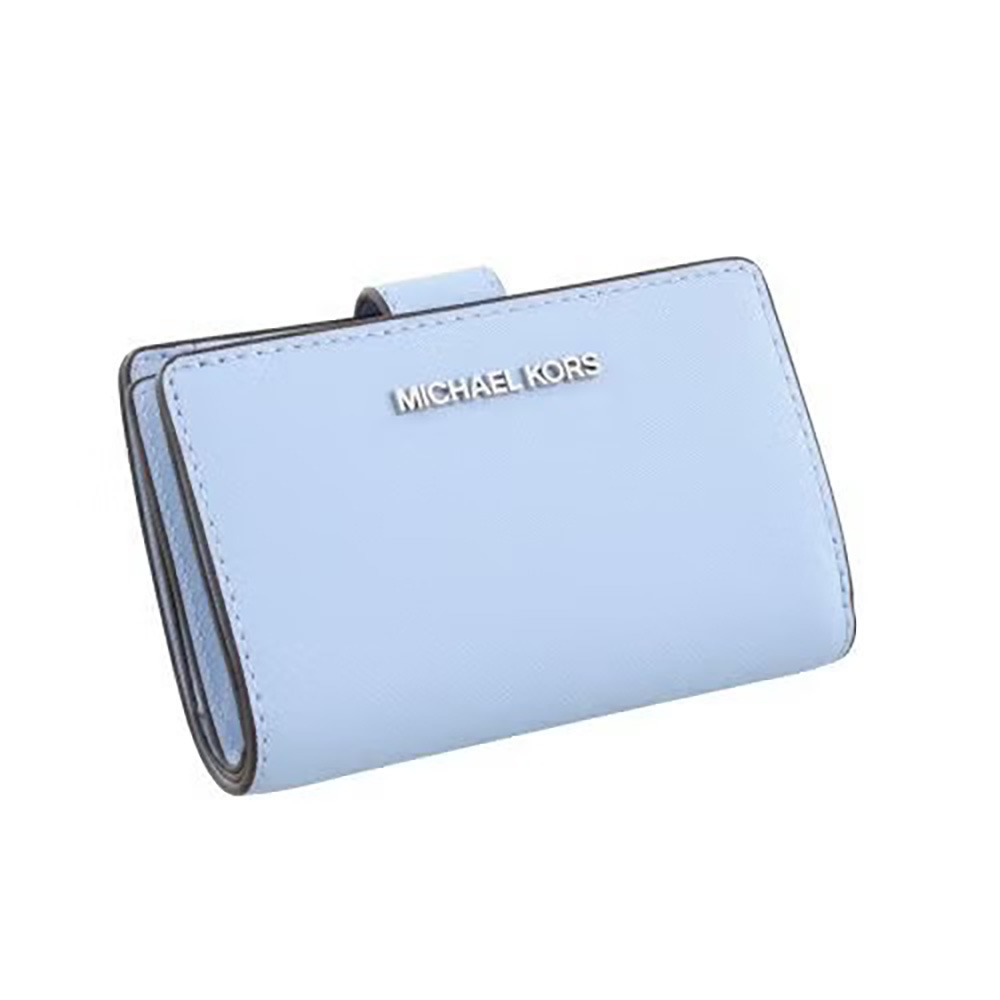 【Michael Kors】防刮皮革釦式素面中夾-寶寶藍-細節圖2